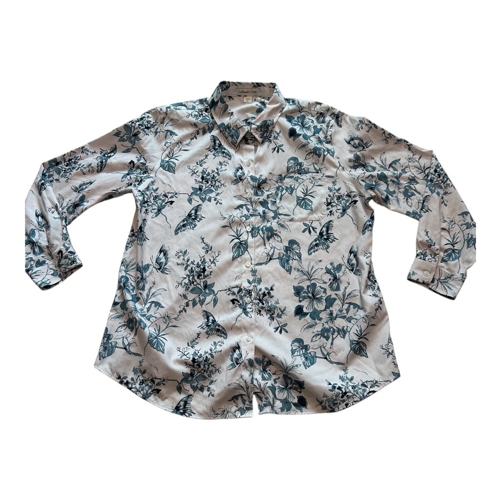 Coldwater Creek Womens Floral Button Down Shirt! Size Petite Large! 100% Cotton!